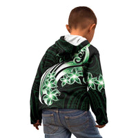 Plumeria Tribal Tattoo Kid Hoodie Green Polynesian Pattern