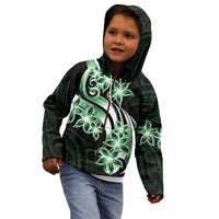 Plumeria Tribal Tattoo Kid Hoodie Green Polynesian Pattern