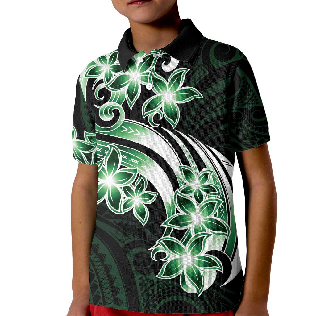Plumeria Tribal Tattoo Kid Polo Shirt Green Polynesian Pattern LT9 Kid Green - Polynesian Pride