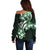 Plumeria Tribal Tattoo Off Shoulder Sweater Green Polynesian Pattern