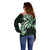 Plumeria Tribal Tattoo Off Shoulder Sweater Green Polynesian Pattern