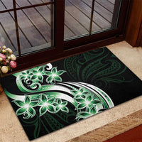 Plumeria Tribal Tattoo Rubber Doormat Green Polynesian Pattern