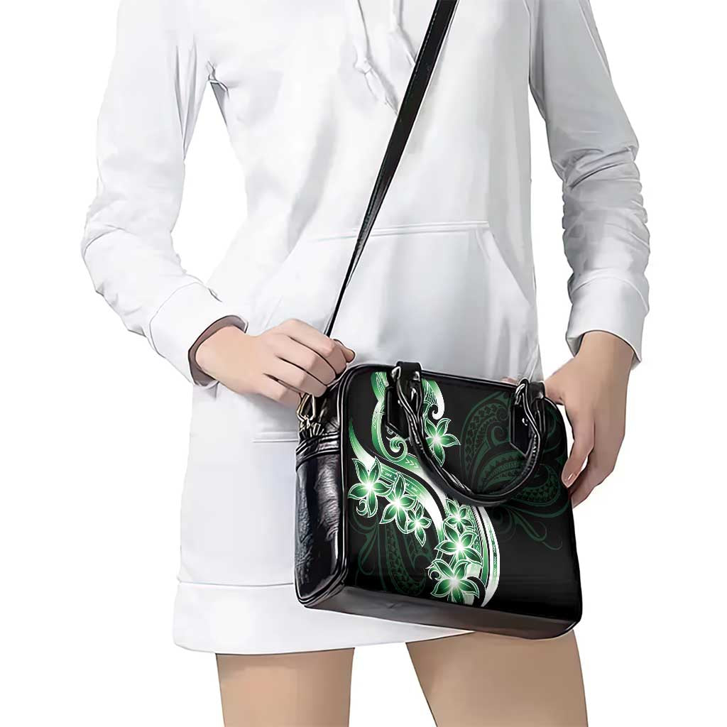 Plumeria Tribal Tattoo Shoulder Handbag Green Polynesian Pattern