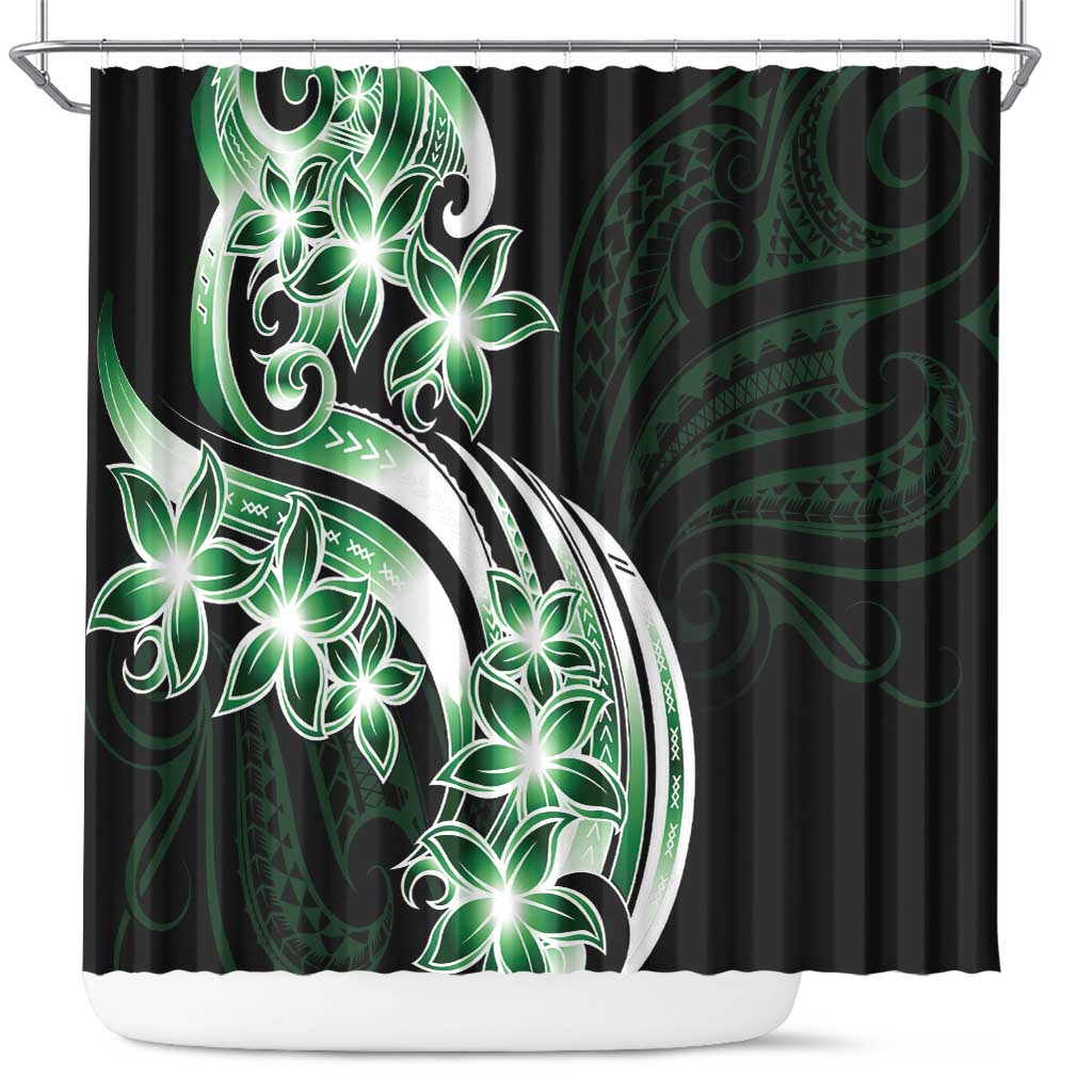 Plumeria Tribal Tattoo Shower Curtain Green Polynesian Pattern LT9 Green - Polynesian Pride