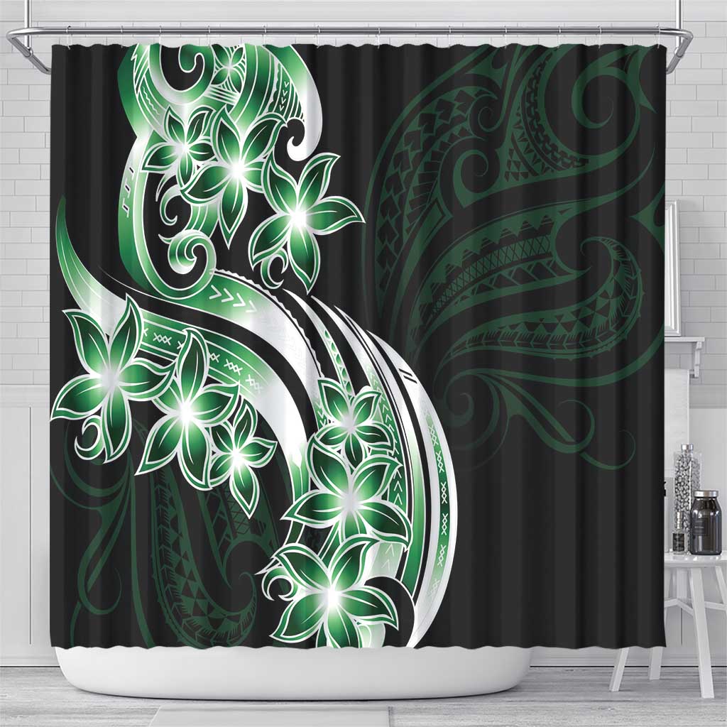 Plumeria Tribal Tattoo Shower Curtain Green Polynesian Pattern LT9 - Polynesian Pride