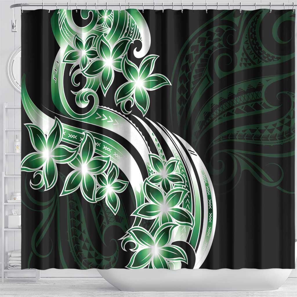 Plumeria Tribal Tattoo Shower Curtain Green Polynesian Pattern LT9 - Polynesian Pride