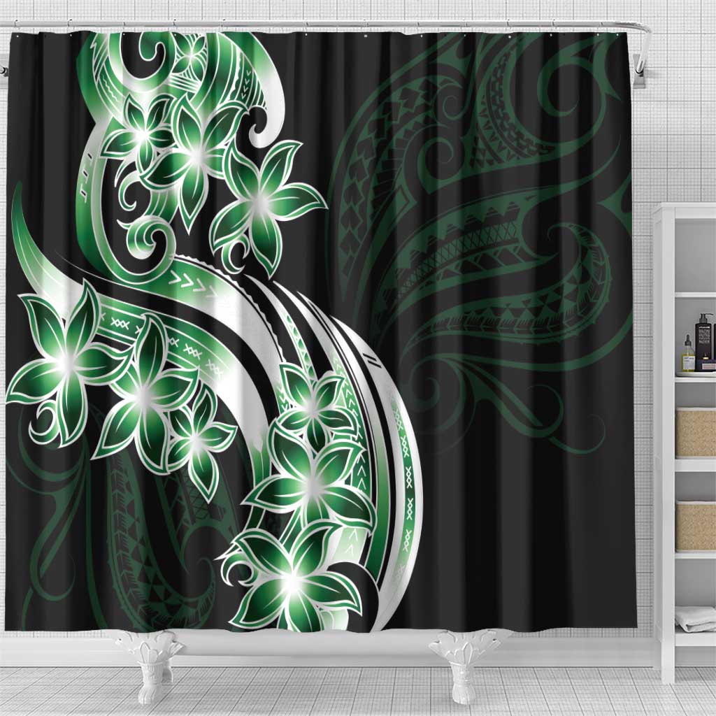 Plumeria Tribal Tattoo Shower Curtain Green Polynesian Pattern LT9 - Polynesian Pride