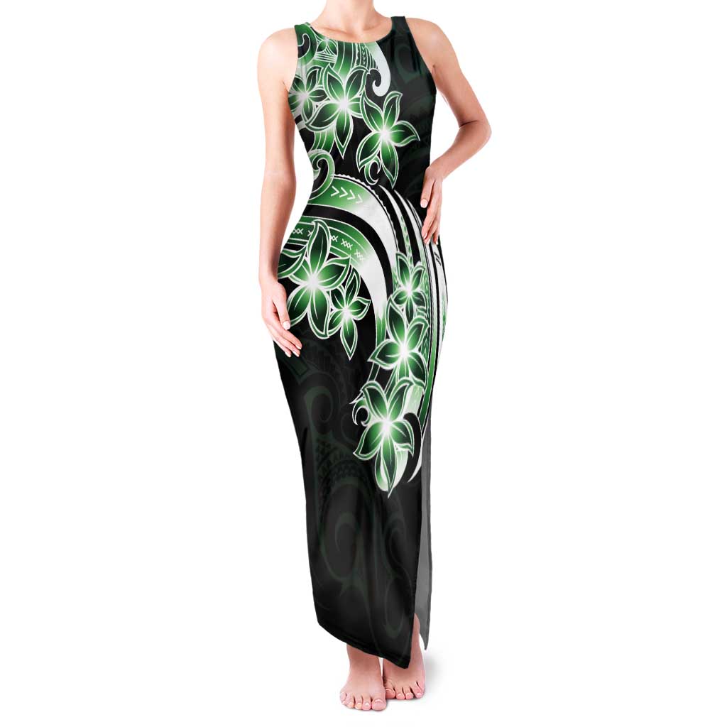 Plumeria Tribal Tattoo Tank Maxi Dress Green Polynesian Pattern
