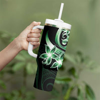 Plumeria Tribal Tattoo Tumbler With Handle Green Polynesian Pattern