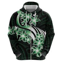 Plumeria Tribal Tattoo Zip Hoodie Green Polynesian Pattern
