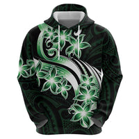 Plumeria Tribal Tattoo Zip Hoodie Green Polynesian Pattern