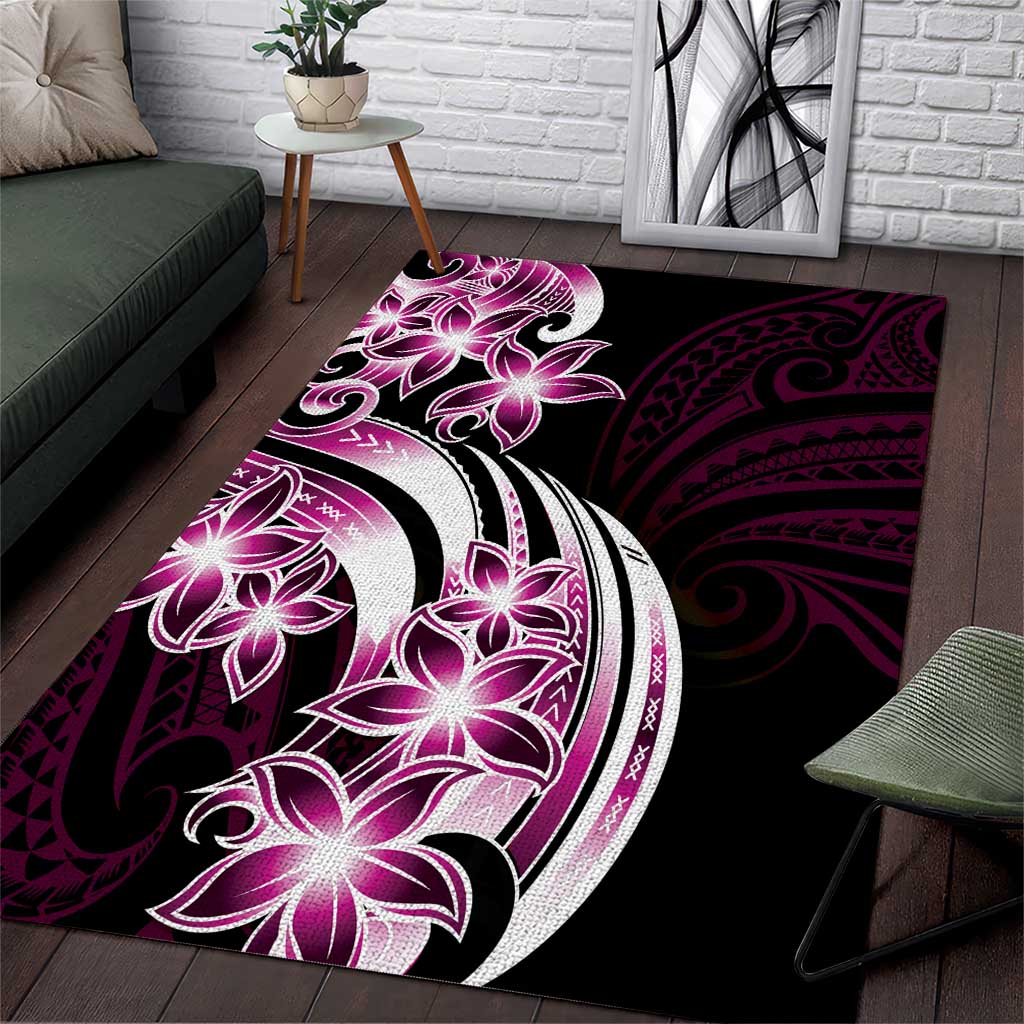 Plumeria Tribal Tattoo Area Rug Pink Polynesian Pattern