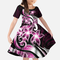 Plumeria Tribal Tattoo Family Matching Off Shoulder Maxi Dress and Hawaiian Shirt Pink Polynesian Pattern LT9 Daughter's Dress Pink - Polynesian Pride