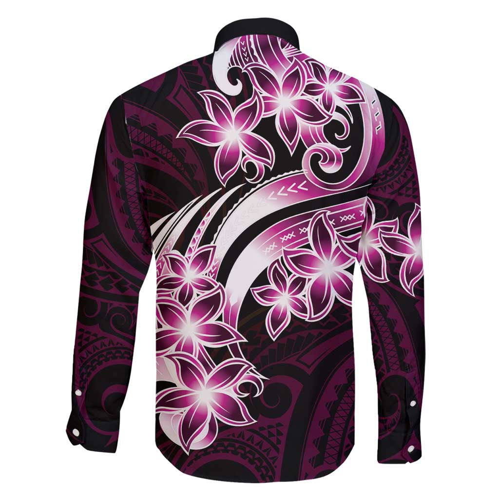 Plumeria Tribal Tattoo Family Matching Off Shoulder Maxi Dress and Hawaiian Shirt Pink Polynesian Pattern LT9 - Polynesian Pride