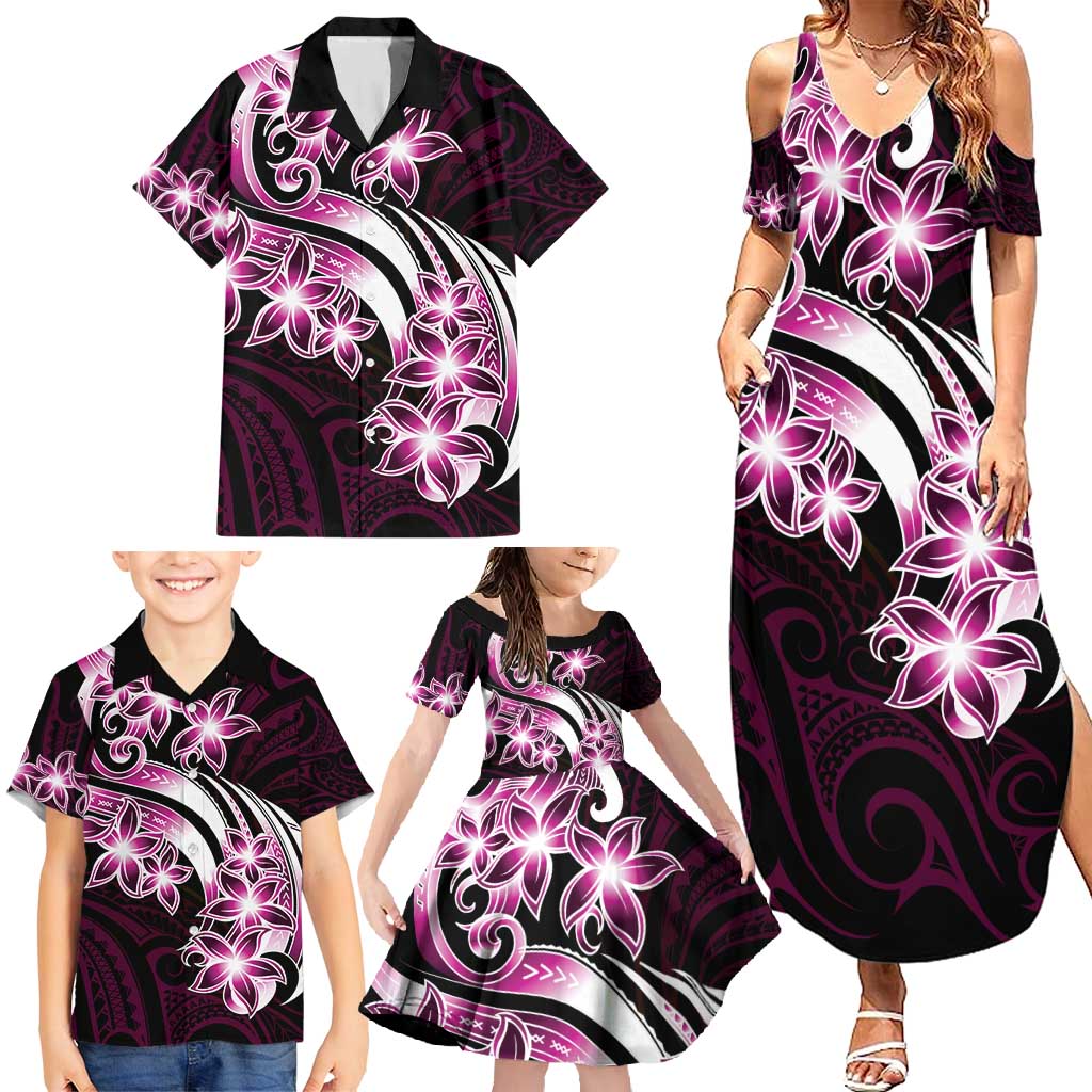 Plumeria Tribal Tattoo Family Matching Summer Maxi Dress and Hawaiian Shirt Pink Polynesian Pattern LT9 - Polynesian Pride