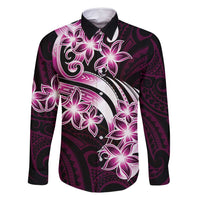 Plumeria Tribal Tattoo Family Matching Summer Maxi Dress and Hawaiian Shirt Pink Polynesian Pattern LT9 Dad's Shirt - Long Sleeve Pink - Polynesian Pride