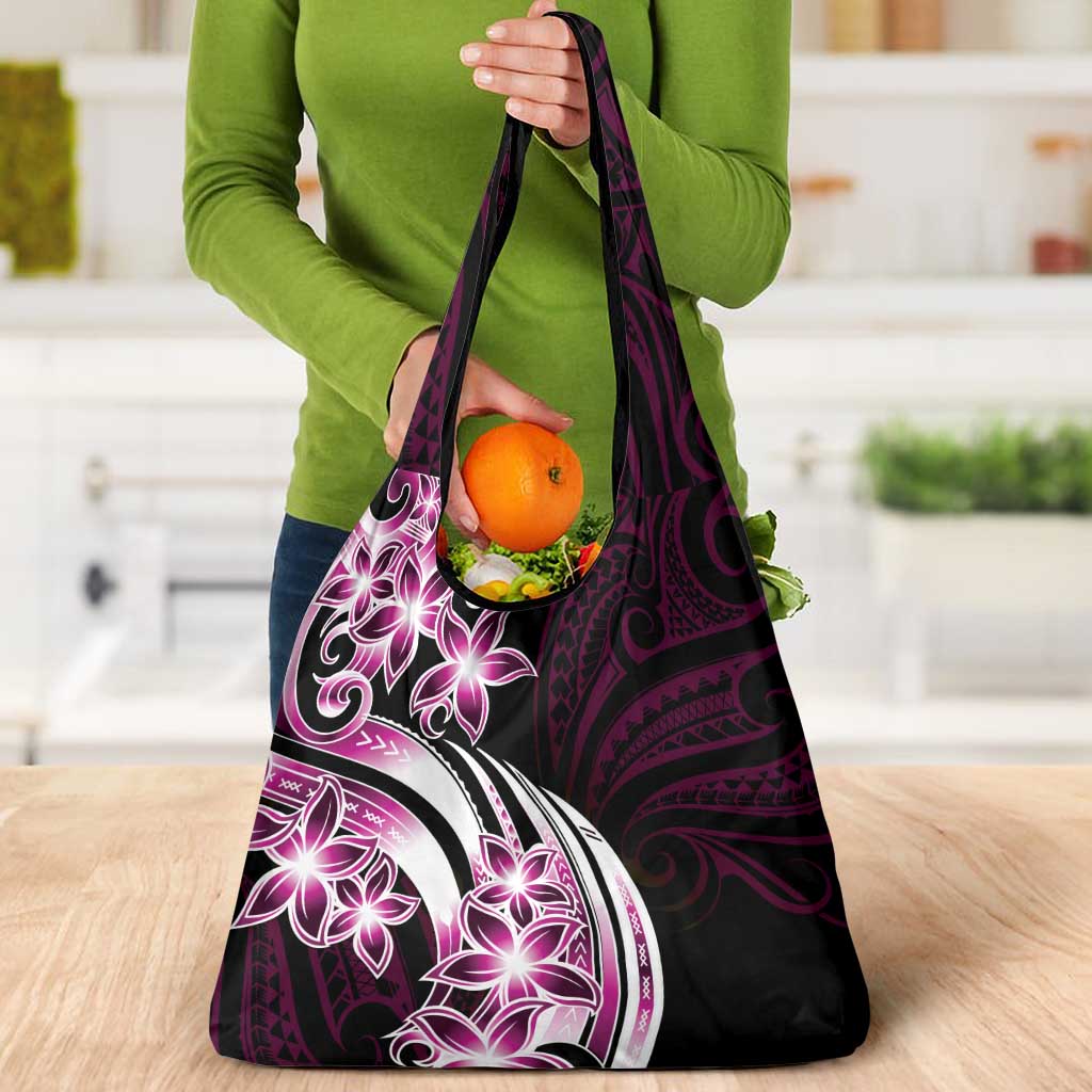 Plumeria Tribal Tattoo Grocery Bag Pink Polynesian Pattern