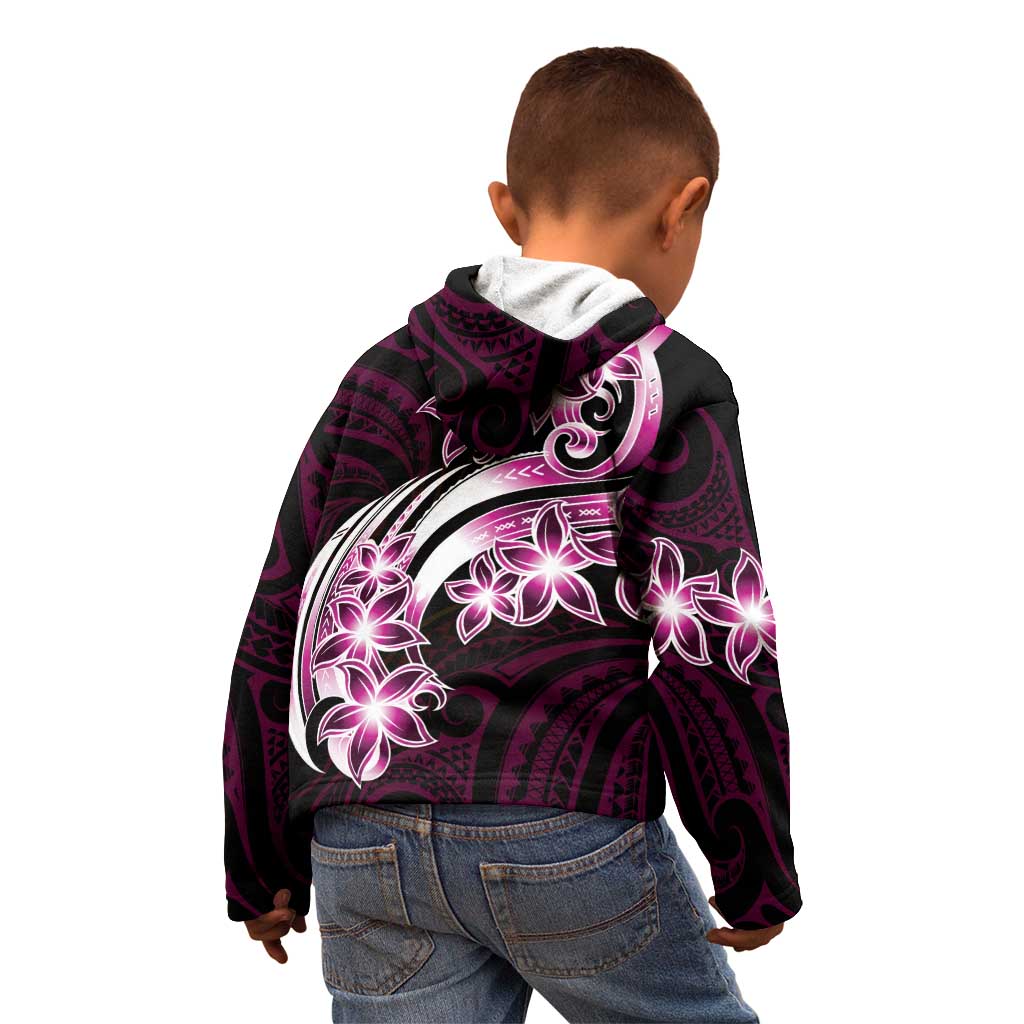 Plumeria Tribal Tattoo Kid Hoodie Pink Polynesian Pattern
