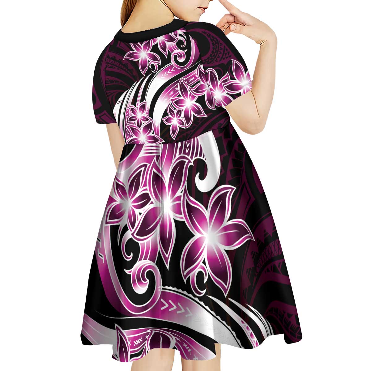 Plumeria Tribal Tattoo Kid Short Sleeve Dress Pink Polynesian Pattern LT9 - Polynesian Pride