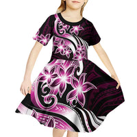 Plumeria Tribal Tattoo Kid Short Sleeve Dress Pink Polynesian Pattern LT9 - Polynesian Pride