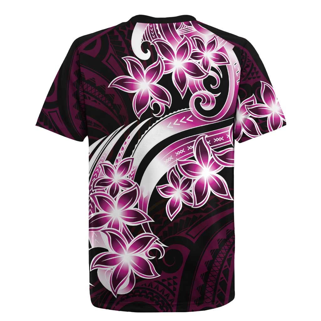 Plumeria Tribal Tattoo Rugby Jersey Pink Polynesian Pattern