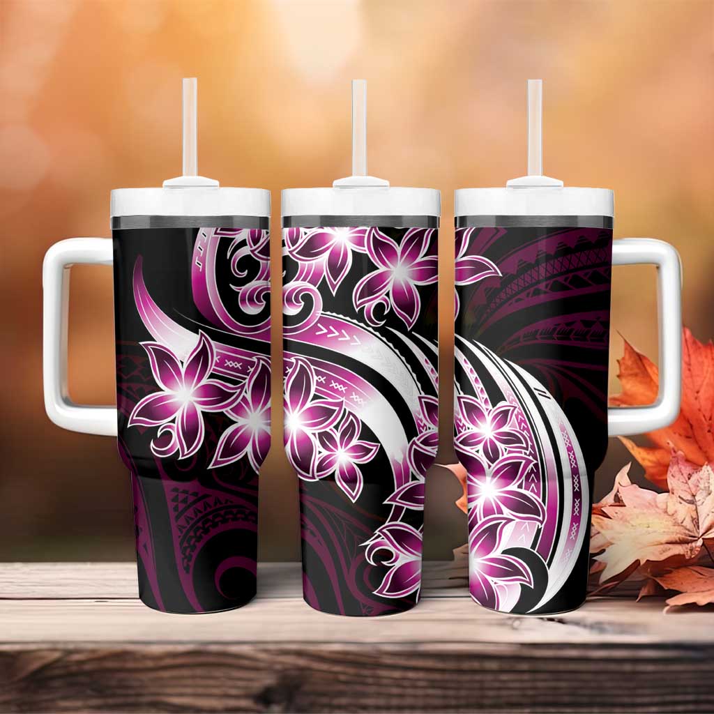 Plumeria Tribal Tattoo Tumbler With Handle Pink Polynesian Pattern