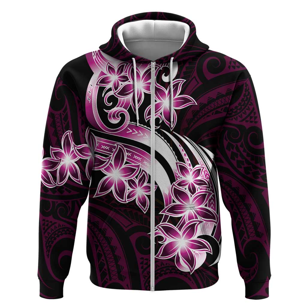 Plumeria Tribal Tattoo Zip Hoodie Pink Polynesian Pattern