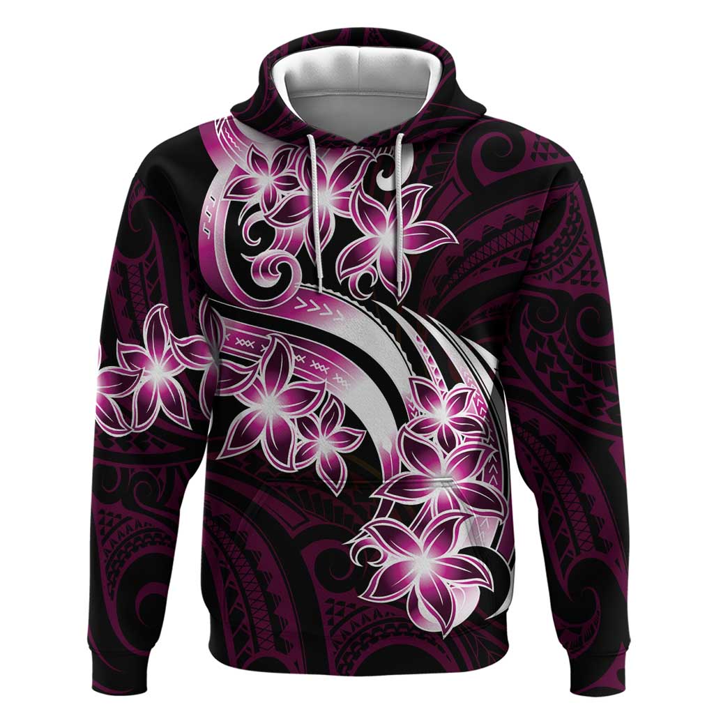 Plumeria Tribal Tattoo Zip Hoodie Pink Polynesian Pattern