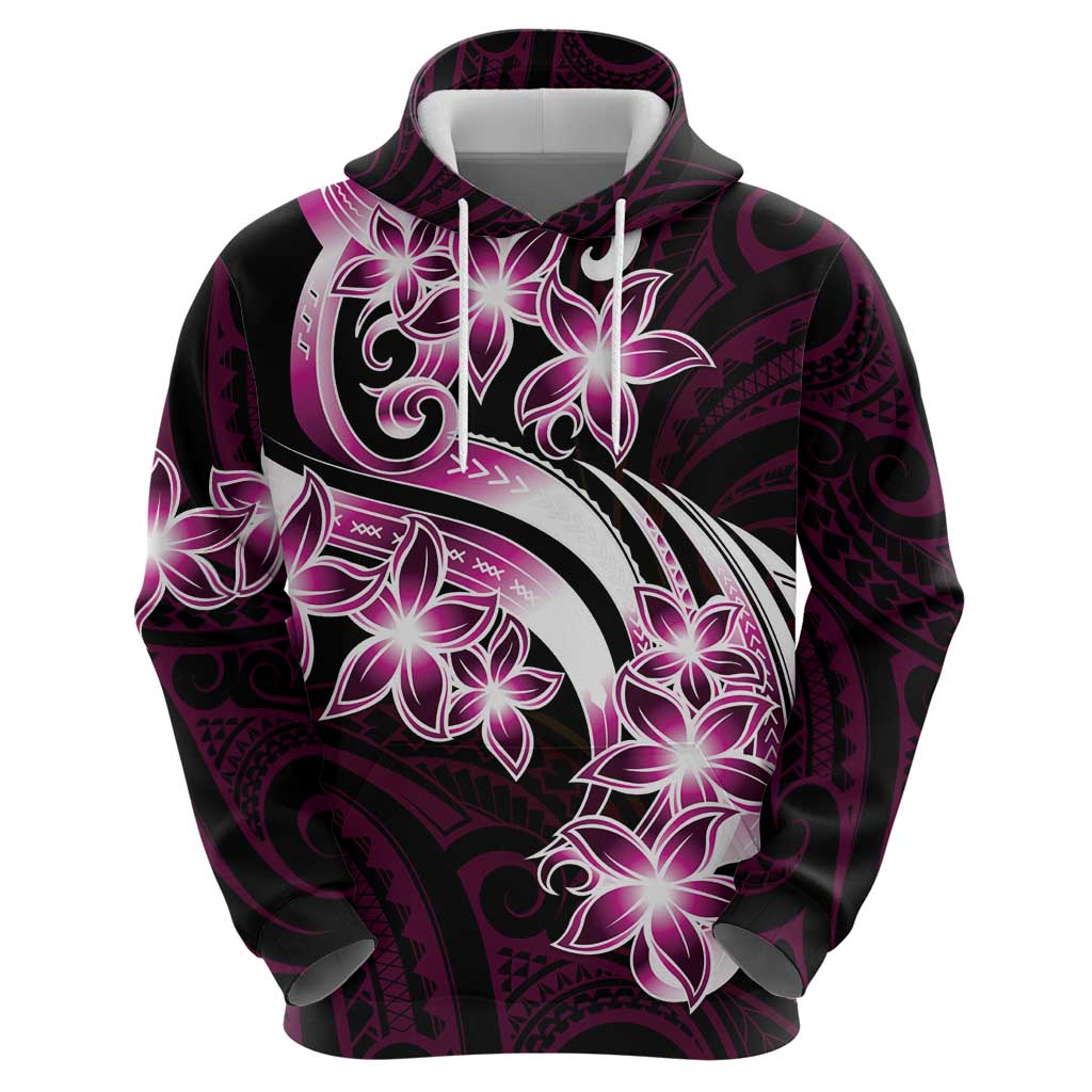 Plumeria Tribal Tattoo Zip Hoodie Pink Polynesian Pattern