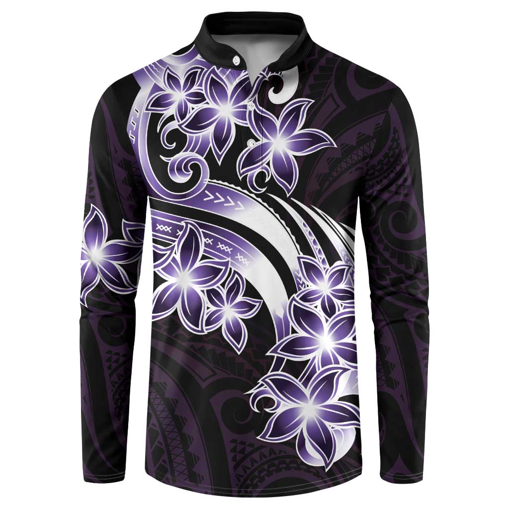 Plumeria Tribal Tattoo Button Sweatshirt Purple Polynesian Pattern