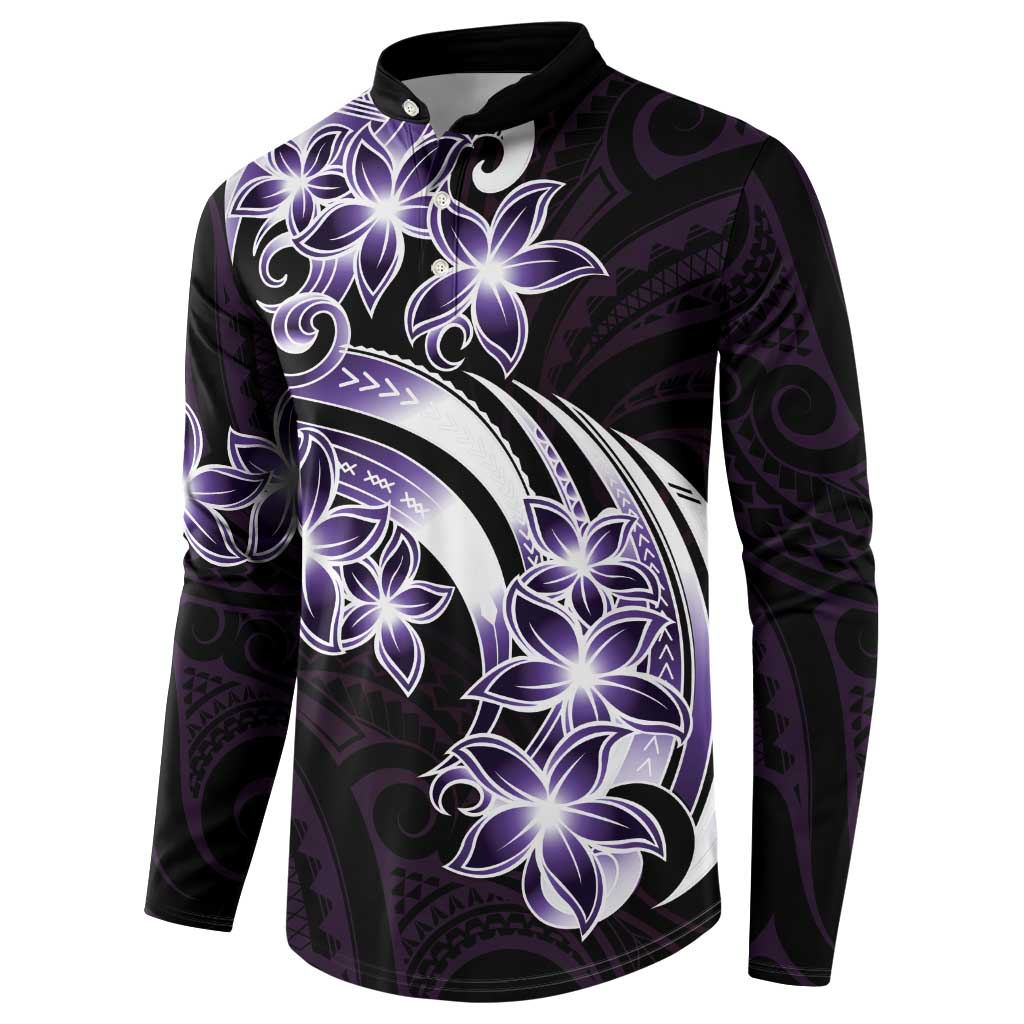 Plumeria Tribal Tattoo Button Sweatshirt Purple Polynesian Pattern