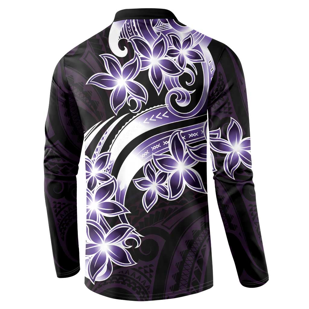 Plumeria Tribal Tattoo Button Sweatshirt Purple Polynesian Pattern