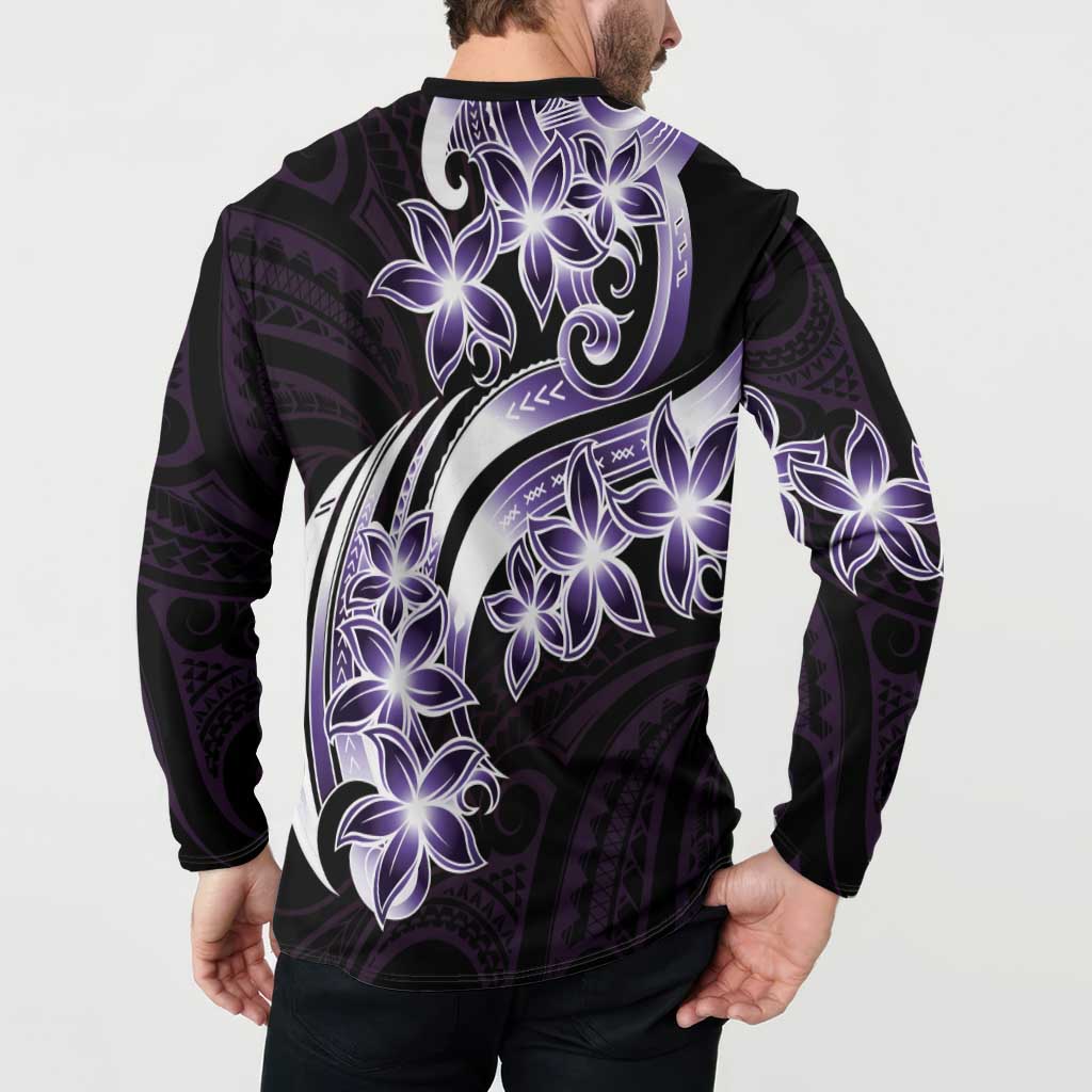 Plumeria Tribal Tattoo Button Sweatshirt Purple Polynesian Pattern