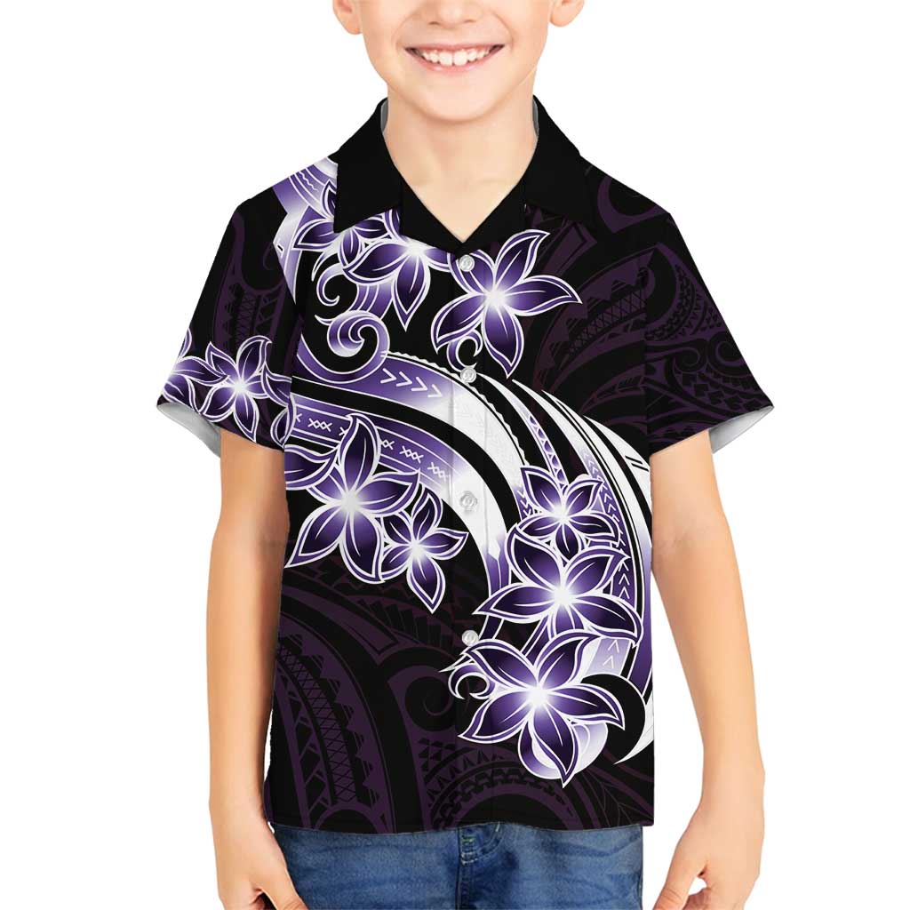 Plumeria Tribal Tattoo Family Matching Off Shoulder Maxi Dress and Hawaiian Shirt Purple Polynesian Pattern