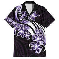 Plumeria Tribal Tattoo Family Matching Puletasi and Hawaiian Shirt Purple Polynesian Pattern LT9 Dad's Shirt - Short Sleeve Purple - Polynesian Pride