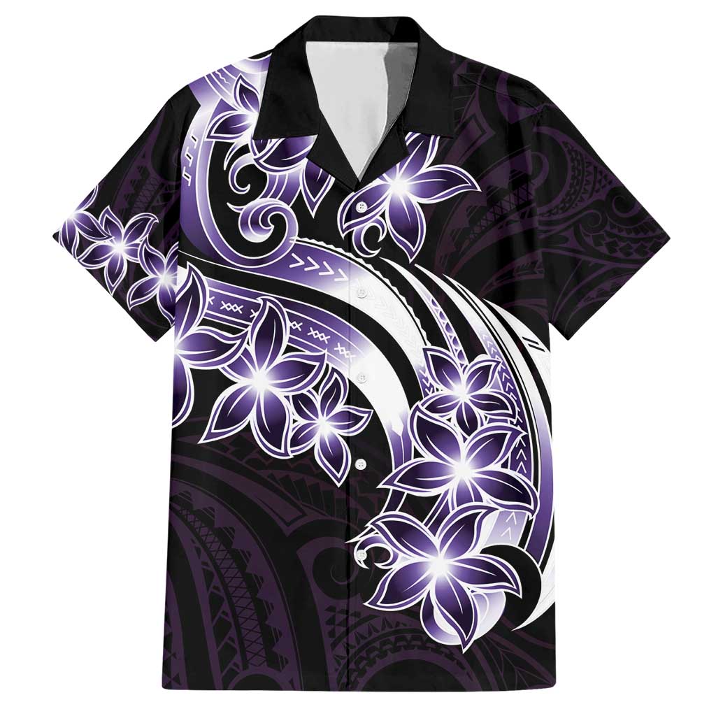 Plumeria Tribal Tattoo Family Matching Short Sleeve Bodycon Dress and Hawaiian Shirt Purple Polynesian Pattern LT9 Dad's Shirt - Short Sleeve Purple - Polynesian Pride