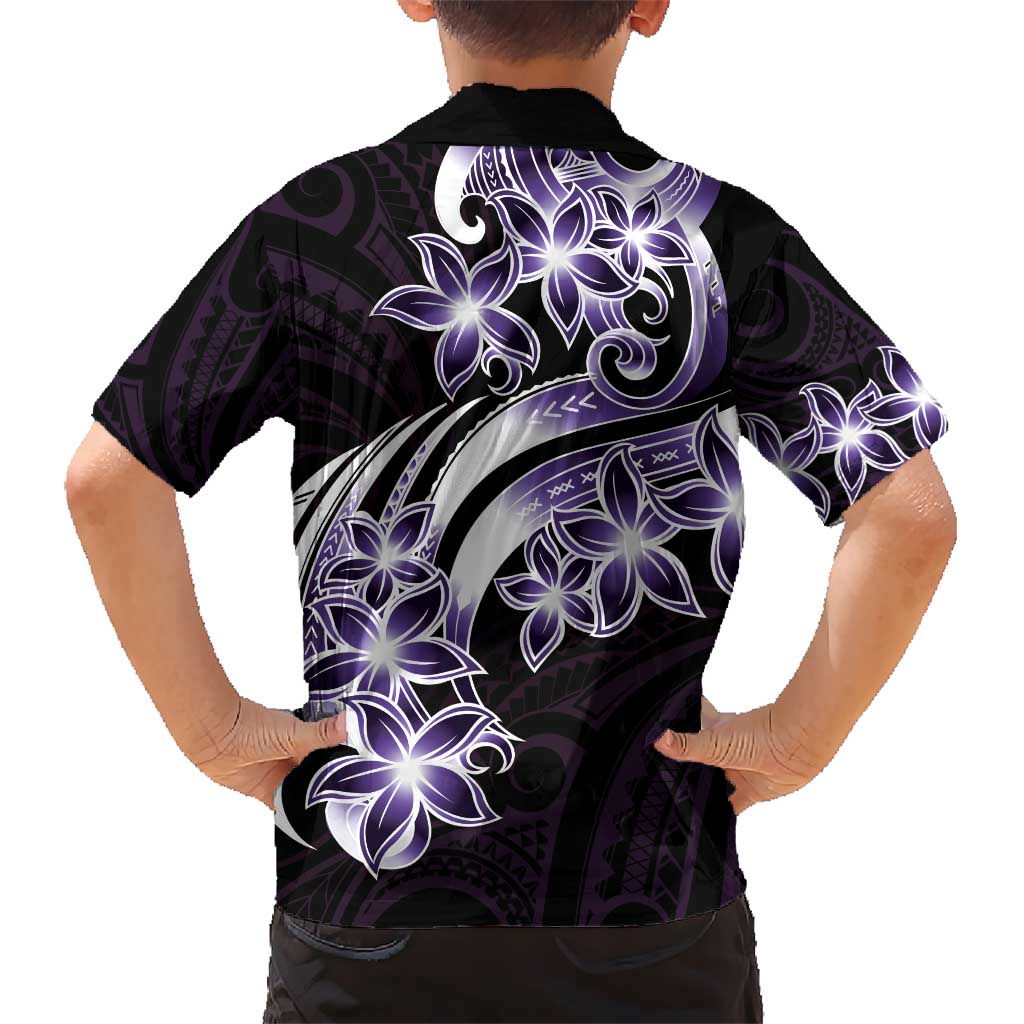 Plumeria Tribal Tattoo Kid Hawaiian Shirt Purple Polynesian Pattern LT9 - Polynesian Pride