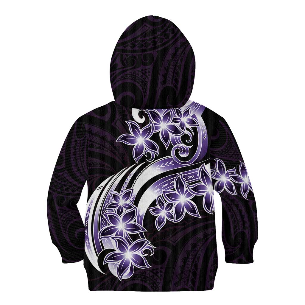 Plumeria Tribal Tattoo Kid Hoodie Purple Polynesian Pattern