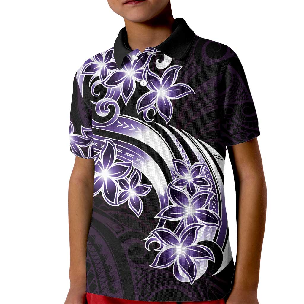 Plumeria Tribal Tattoo Kid Polo Shirt Purple Polynesian Pattern LT9 Kid Purple - Polynesian Pride