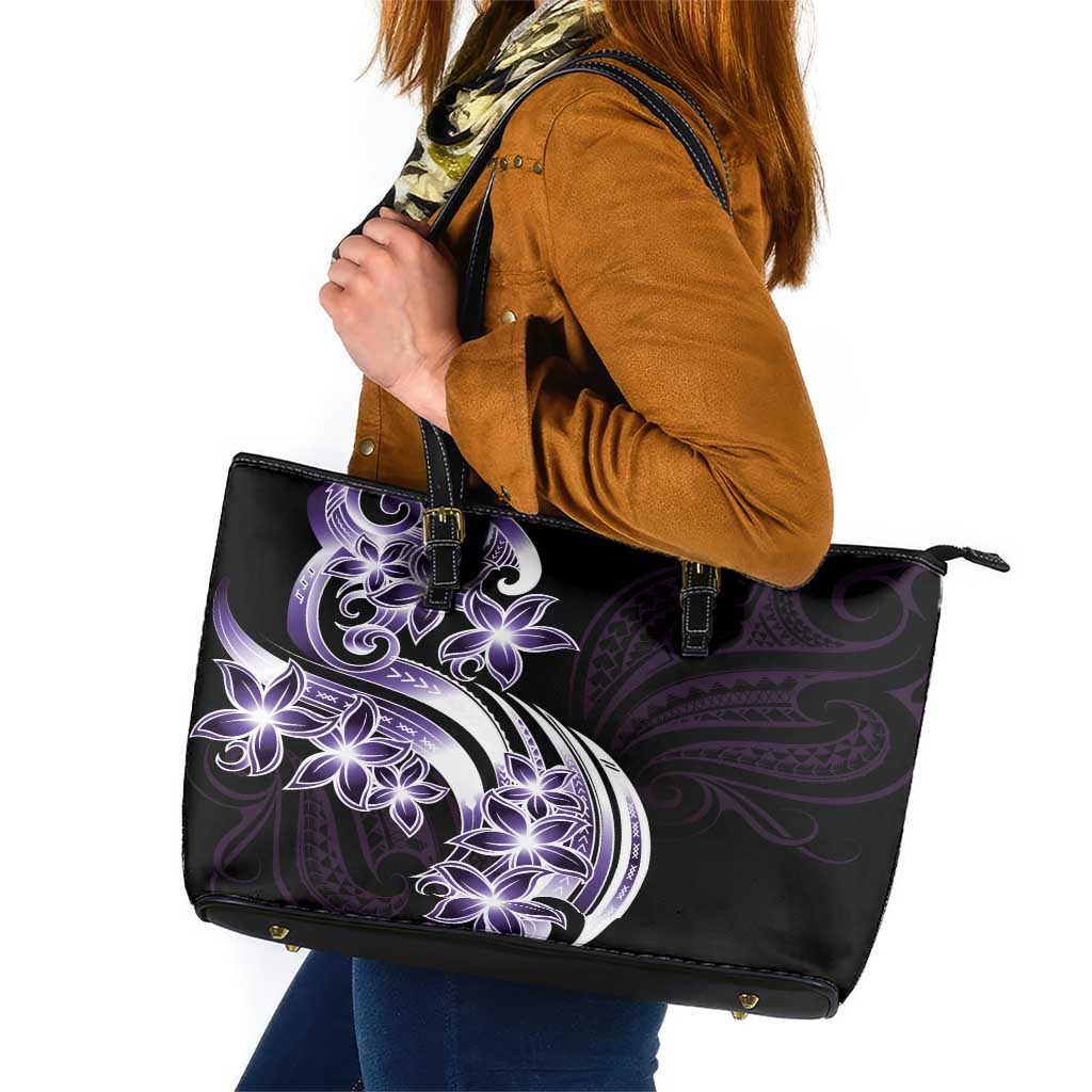 Plumeria Tribal Tattoo Leather Tote Bag Purple Polynesian Pattern LT9 Purple - Polynesian Pride