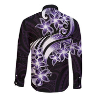 Plumeria Tribal Tattoo Long Sleeve Button Shirt Purple Polynesian Pattern LT9 - Polynesian Pride