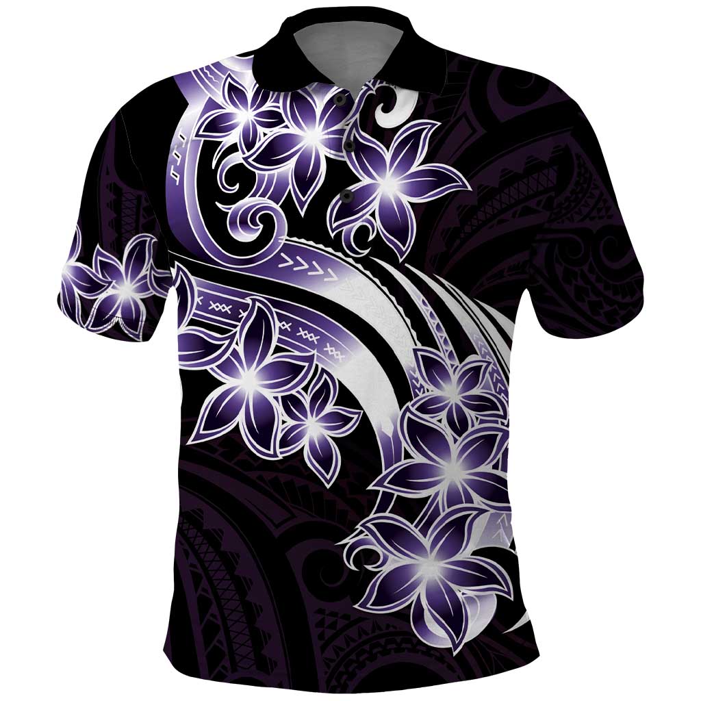 Plumeria Tribal Tattoo Polo Shirt Purple Polynesian Pattern