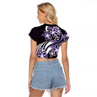 Plumeria Tribal Tattoo Raglan Cropped T Shirt Purple Polynesian Pattern LT9 - Polynesian Pride