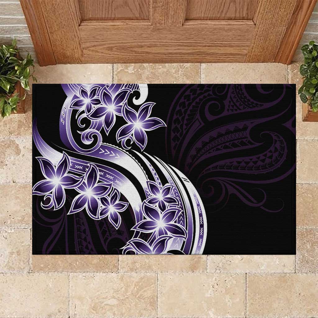 Plumeria Tribal Tattoo Rubber Doormat Purple Polynesian Pattern