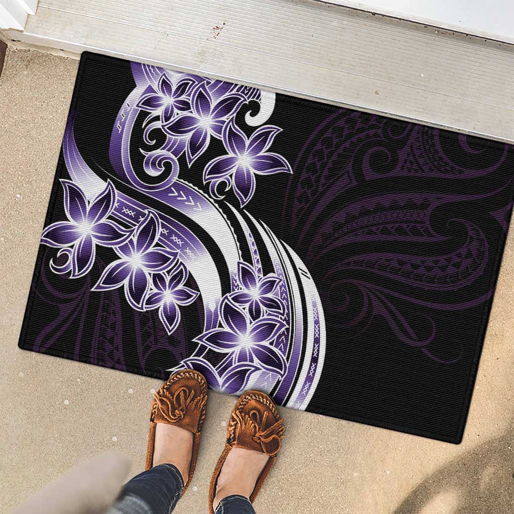Plumeria Tribal Tattoo Rubber Doormat Purple Polynesian Pattern