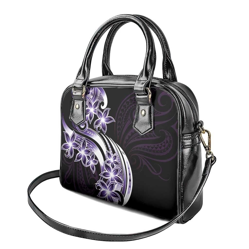 Plumeria Tribal Tattoo Shoulder Handbag Purple Polynesian Pattern
