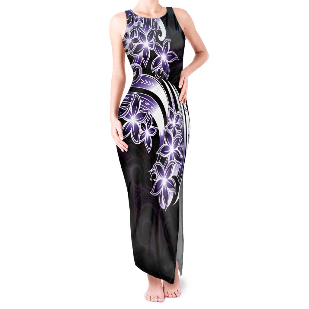 Plumeria Tribal Tattoo Tank Maxi Dress Purple Polynesian Pattern