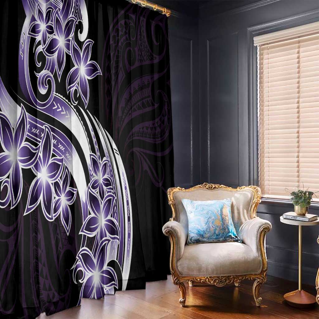 Plumeria Tribal Tattoo Window Curtain Purple Polynesian Pattern