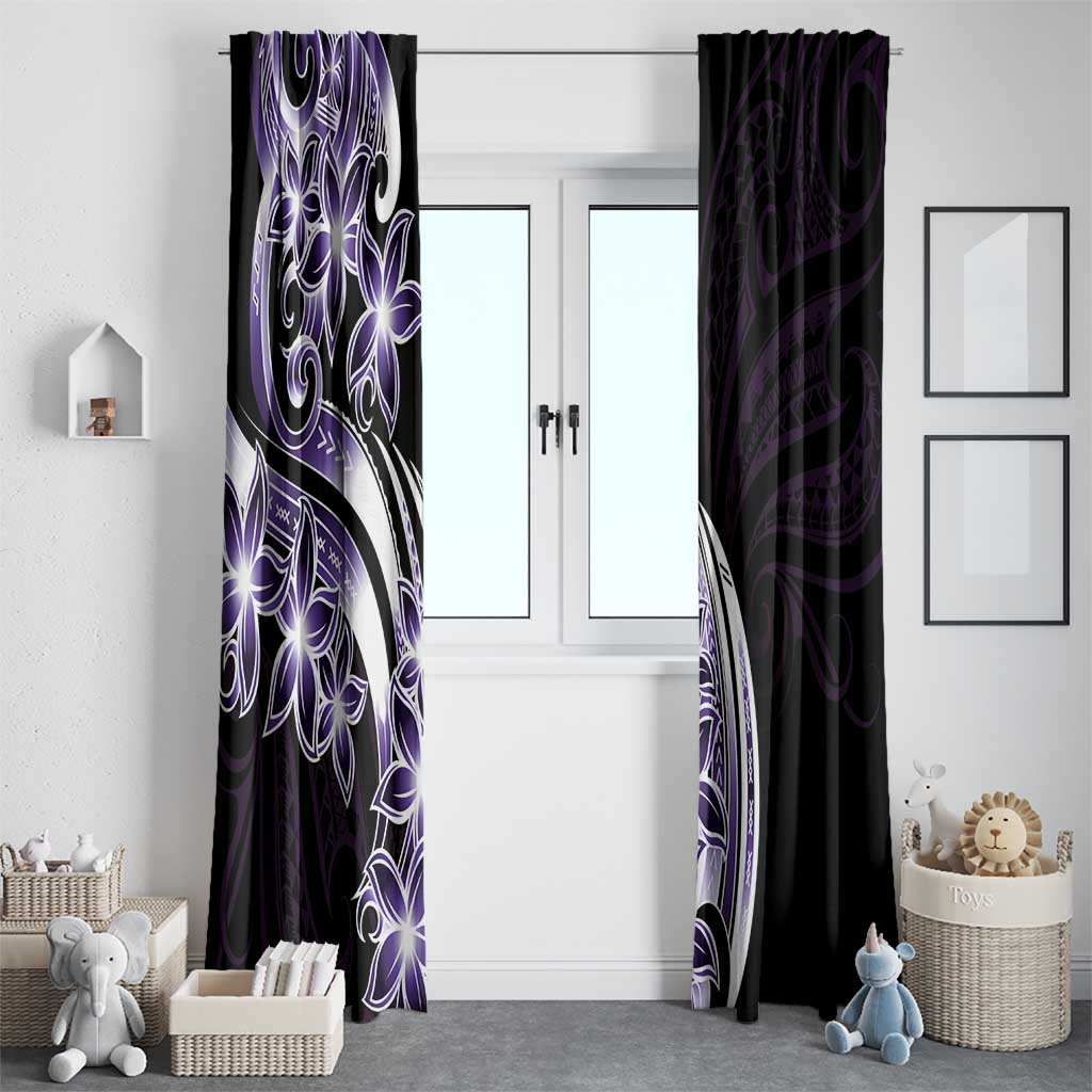 Plumeria Tribal Tattoo Window Curtain Purple Polynesian Pattern
