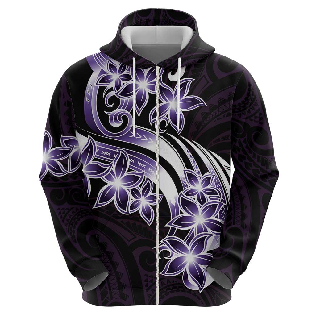 Plumeria Tribal Tattoo Zip Hoodie Purple Polynesian Pattern